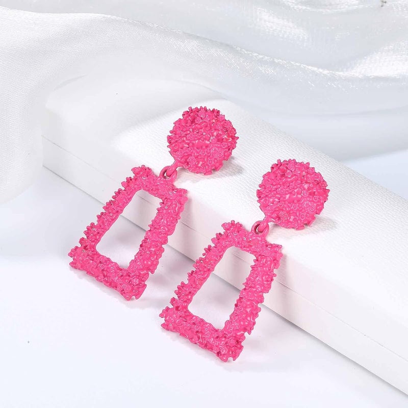 Jstyle Gold Statement Clip On Earrings for Women, Big Rectangle Geometric Dangle Clip Earrings Fashion Large Gold Silver Hot Pink Drop Earrings for Women Non Pierced - Image 5